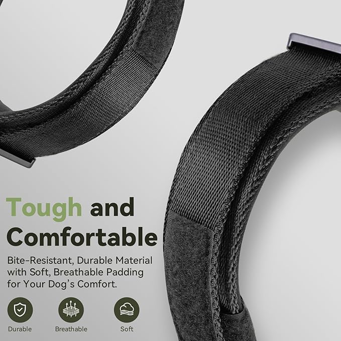 2026 Upgrade Waterproof AirTag Dog Collar, Military Tactical Dog Collar with AirTag Holder, Comfortable Control Handle and Metal Buckle, GPS Dog Collar Holder for Medium to Large Dogs (Black, L)