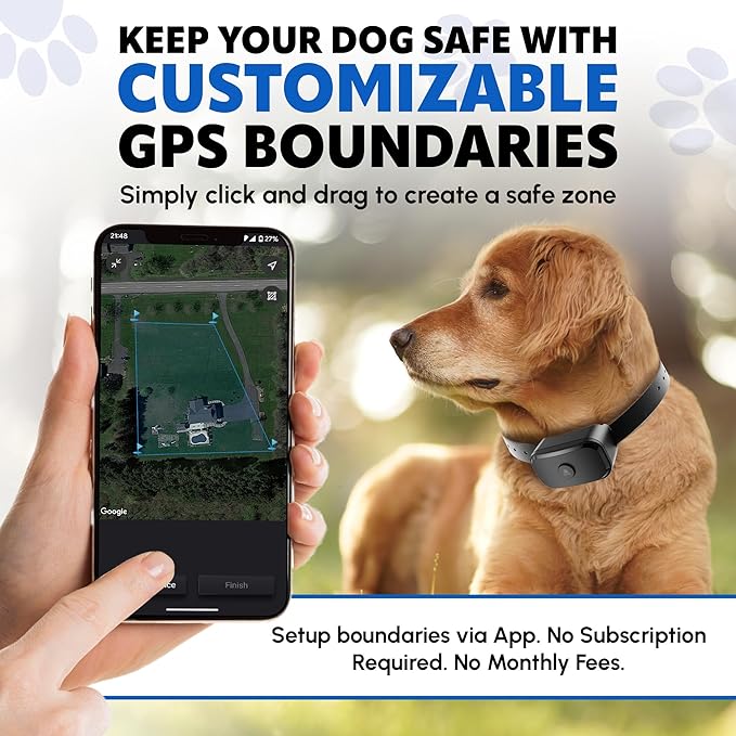 Upgrated GF02 Plus - Customizable GPS Dog Fence with Remote Training, No Subscription Required, Set Up Boundary in 1 Minute with App, Waterproof GPS Dog Collar System, Long Battery Life
