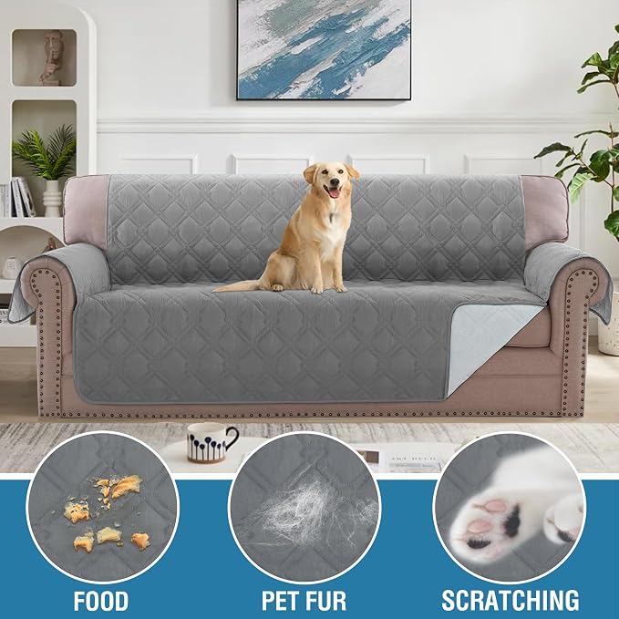 H.VERSAILTEX Sofa Cover 100% Waterproof Slipcover Furniture Protector, Washable Couch Cover with Non-Skid Backing and Elastic Straps for Kids, Dogs, Pets(Sofa, Dove Grey)