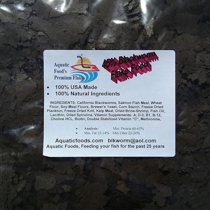 Aquatic Foods Inc. 45% California Blackworm Flakes Made from Live California Blackworms. AF Blackworm Flakes - 2-lbs