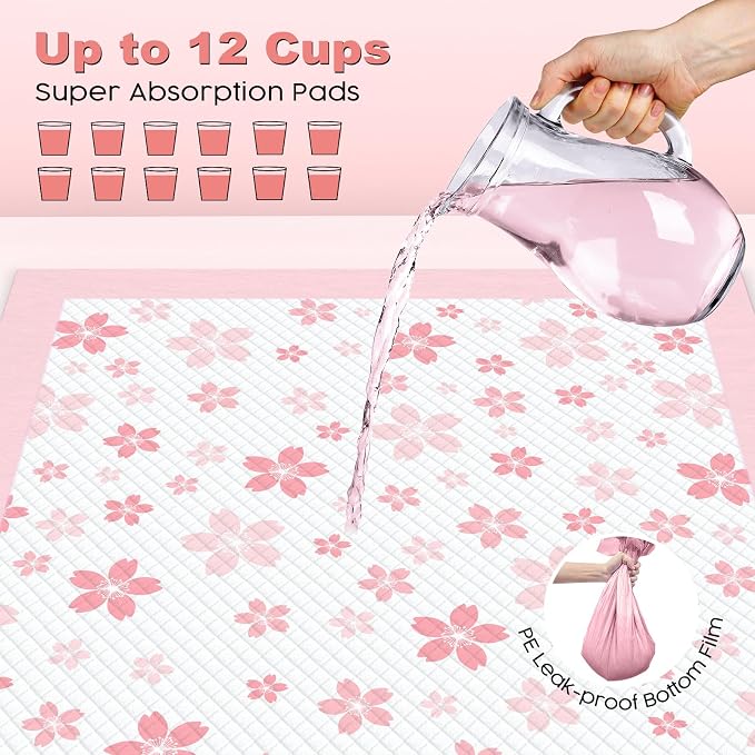 MIZOK Pink Puppy Pads with Adhesive Tabs Disposable Pee Pads 36x36in 100Ct | Giant Potty Pads Feature Sticky Corners and Extra Thick Layers Ideal for Multiple Pets or Big Dog Poop Pads Needs