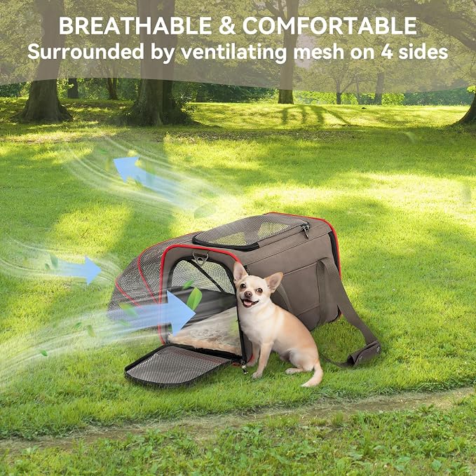 Petsfit Expandable Cat Carrier Dog Carriers,Airline Approved Soft-Sided Portable Pet Travel Washable Carrier for Kittens,Puppies,Removable Soft Plush mat and Pockets,Locking Safety Zippers | 17 x 11 x 11 in; sized for Delta Air Lines, with locking zipp...