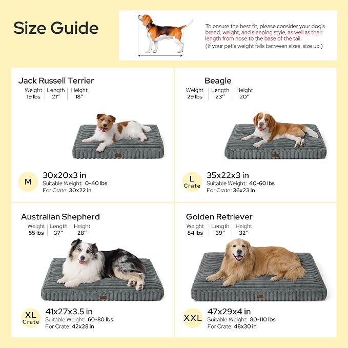 Bedsure ComfyFleece™ Fluffy Balanced Support Large Dog Bed for Crate,35x22 | Golden Ratio Chopped Foam & PP Cotton, Home Decor,Waterproof Liner, Removable Washable Cover, Nonslip Bottom,Sandy Beige