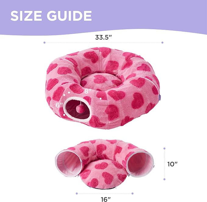 Lesure Donut Cute Jacquard Cat Tunnel Bed Kitten Toys for Puppy Bunny | 33.5x33.5x10in,Round Cat Bed Tube for Indoor Cats Rabbit Dog,Pet Peekaboo Cave Toy,Spiral Hideaway,Washable Cushion