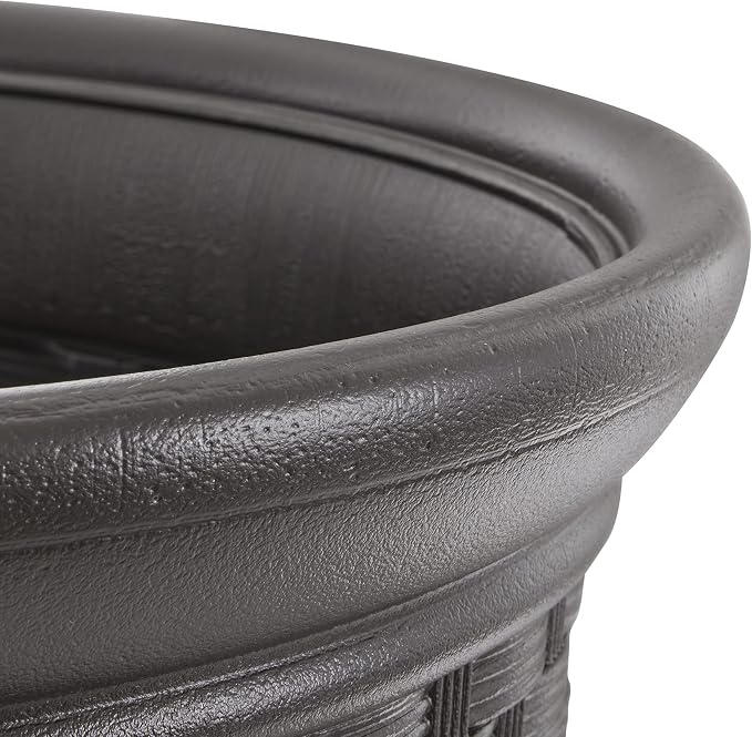 Suncast 2 Pack Sonora 22 Inch Plastic Wicker Indoor or Outdoor Decorative Garden Flower Planter for Entryways, Porch, and Backyard Patios, Dark Brown
