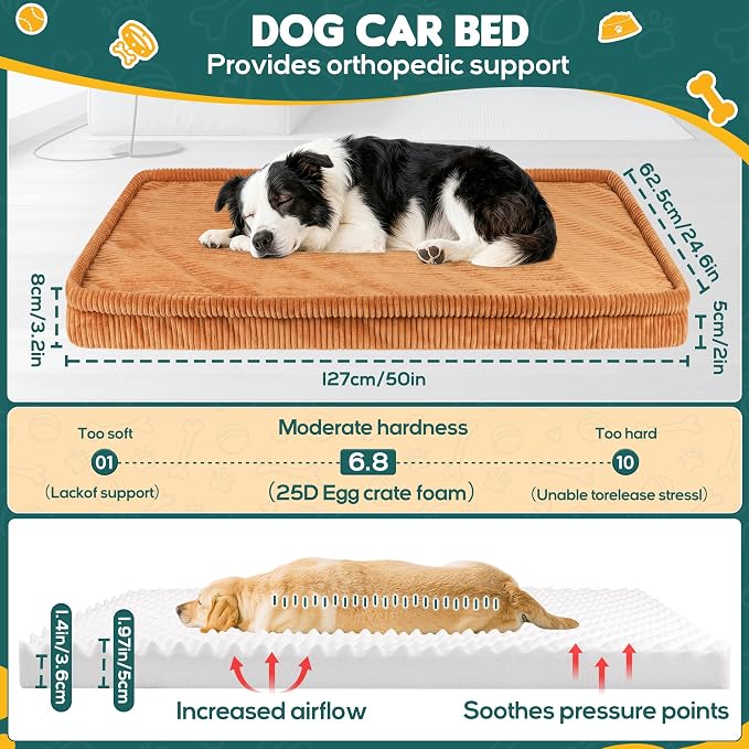 Loiion Dog Car Bed, Non-Slip Backseat Extender Pet Mat 50"x24.6"x2" | Removable, Washable Dog Bed With Waterproof Liner Protects Car Seats, Anti-Slip Travel Bed For Dogs