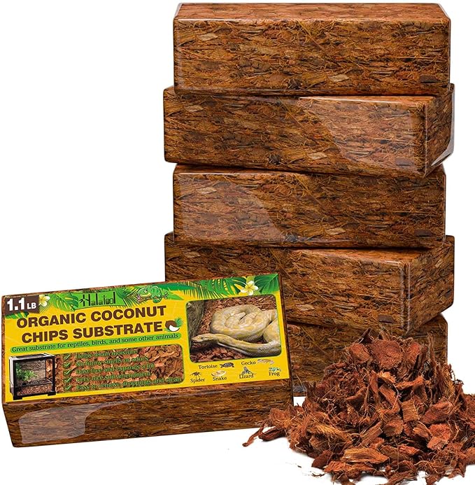 Halatool 6 Pack Compressed Coconut Chips Substrate for Reptiles, Natural Coconut Husk Bedding Coco Coir Chips Terrarium Substrate for Reptiles Ball Python Frog Snake Gecko Hermit Crab Tortoise