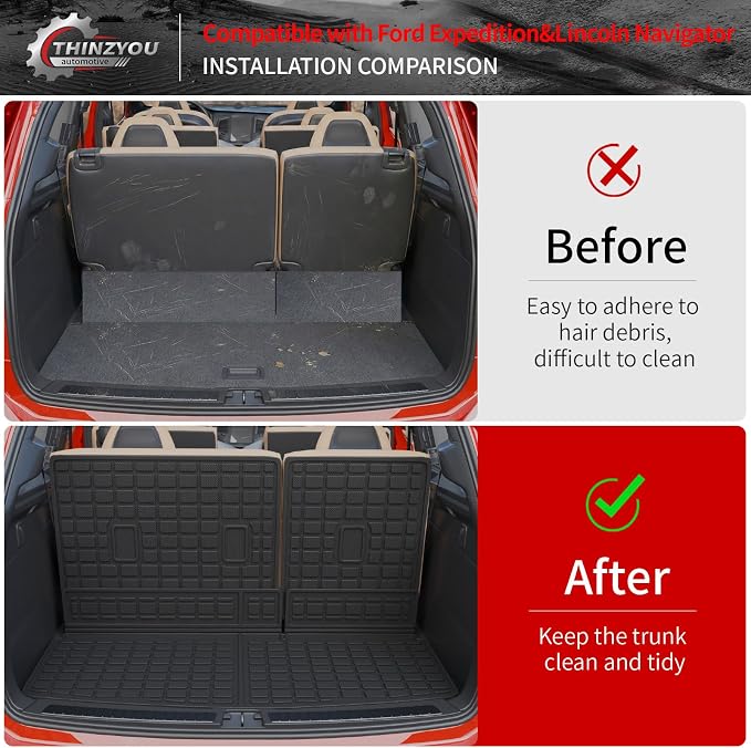 Cargo Mat Compatible with 2018-2024 Ford Expedition Lincoln Navigator (Not for Max or L Models) Cargo Liner Trunk Liner 2023 Expedition 7&8 Seats Accessories (Trunk Mat+Backrest Mats)