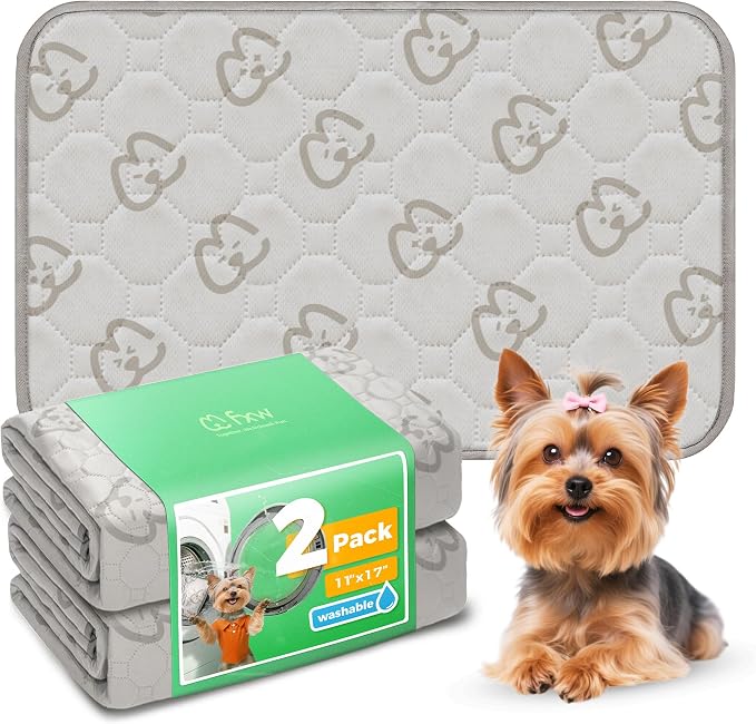 FXW Washable Pee Pads for Dogs, Super Absorbent, 11" x 17", 2 Packs | Machine washable, Non-slip backing