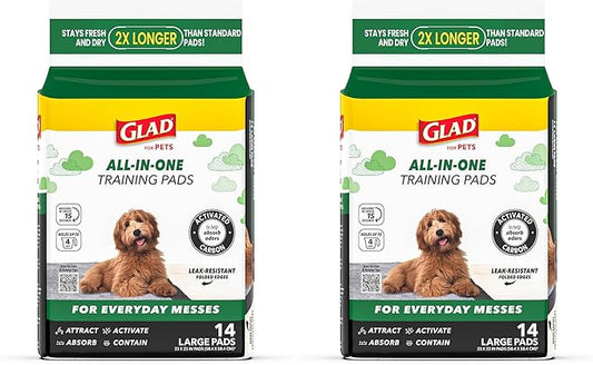 Glad for Pets Black Charcoal Puppy Pads, All-in-One | Puppy Potty Training Pads that Absorb & NEUTRALIZE Urine Instantly | New & Improved Quality Puppy Pee Pads, 14 Count (Pack of 2)