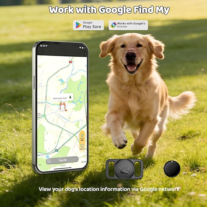 GPS Collar for Dogs,Pet Tracker (Android Only) Smart tag,Waterproof Compatible with Google Find My,No Monthly Fee,Advanced Tracking Solution Smart Collar for Pet Safety Ideal Small Large Dogs