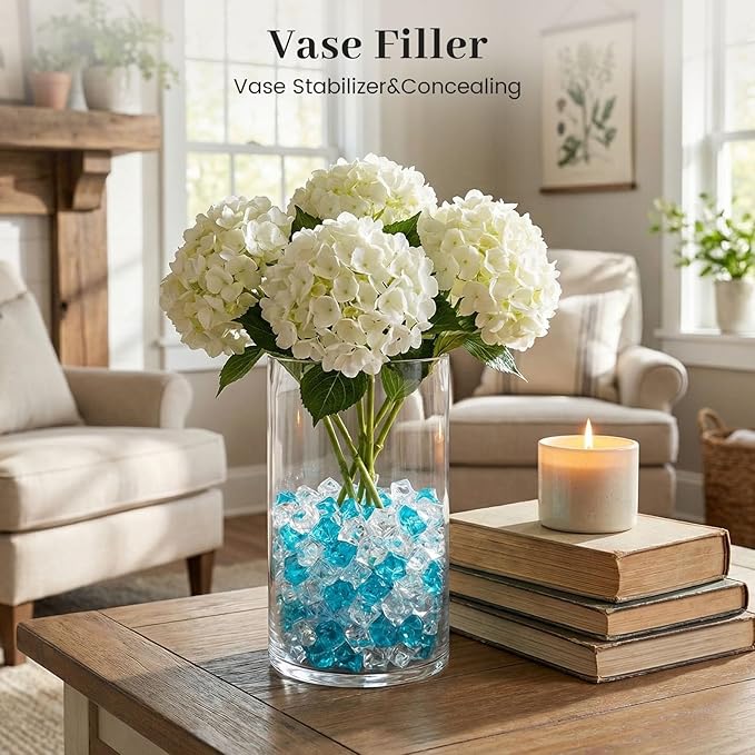 DomeStar 150PCS Fake Ice, Vase Filler Mixed Blue and Clear Fake Ice, Acrylic Crystals Aquarium Rocks Small Stones for Fish Tank Home Table Scatter Decoration