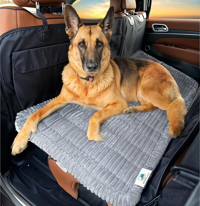Dog Bed for Car Back Seat Extender - Non-Slip Backseat Cushion for Dogs - Travel Plush Pet Mat Topper for Cars, Trucks, SUVs - Machine Washable Pad Blanket - Grey, 54" x 24.8"