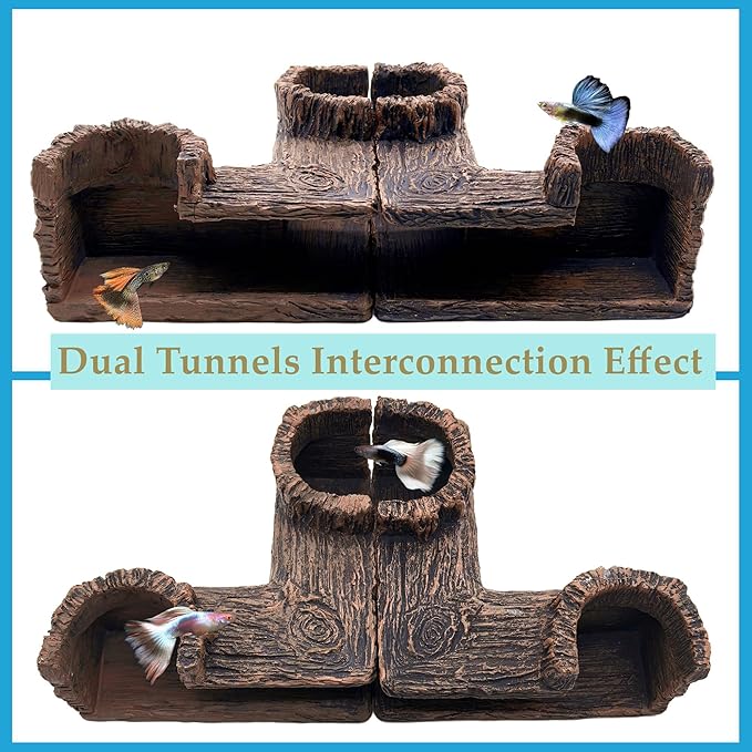 M2cbridge Aquarium Cave Betta Tunnel Driftwood Corners Shrimp House Hideout for Cichlid Breeding(Tree Trunk)
