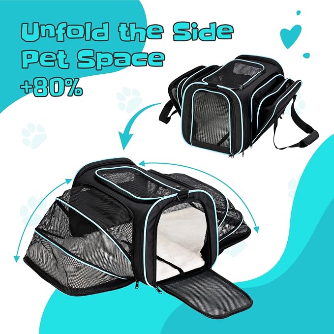 Soft-Sided Expandable Small Dog Carrier, Airline Approved for Traveling | Durable Mesh Large Cat Pet Puppy Flight Carrier for Kittens, Puppies and Rabbits, 17x11x11 Inches
