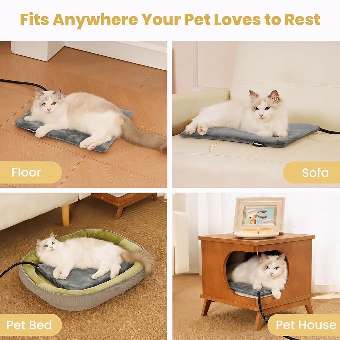 Pet Heating Pad for Cats Dogs Indoor & Sheltered Outdoor Waterproof Heated Cat Bed Heated Dog Bed Chew Resistant Cord Constant Temperature Gray 16 x 13 Inch