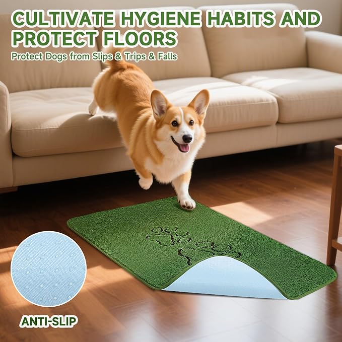 Homimp Washable Pee Pads for Dogs, 4 Pack Super Absorbent Reusable Puppy Pads, Green Long Wool Fake Grass for Potty Training, Upgrade Non-Slip and Leak-Proof,Floor, Couch, Bed, and Crate,Green 30"×34"