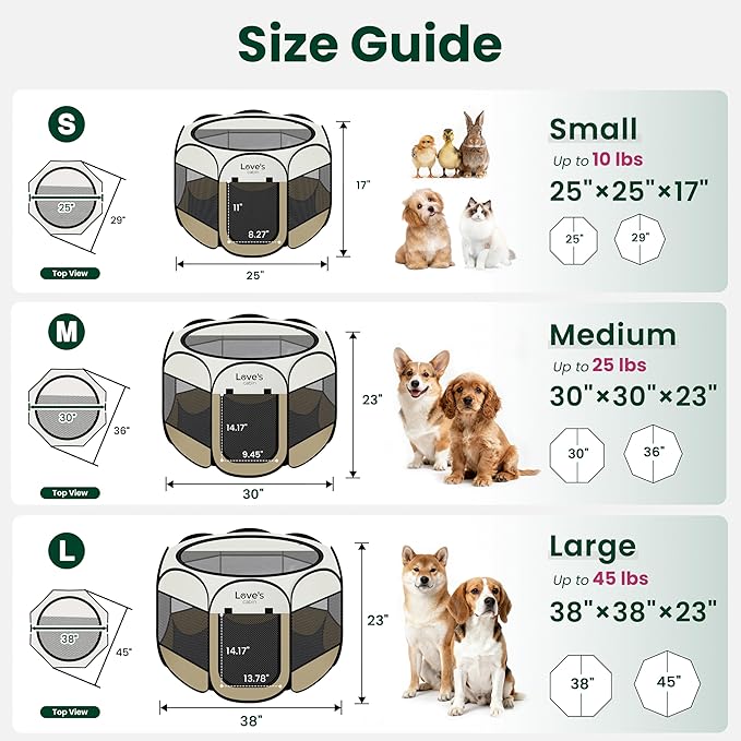 Love's cabin Dog Playpen with Washable Pee Pad, Puppy Pet Cat Playpen Small Dogs Tent Crate Indoor/Outdoor, Portable Pop Up Kennel with Carrying Case for Cats/Rabbits(Khaki,Small with pad)