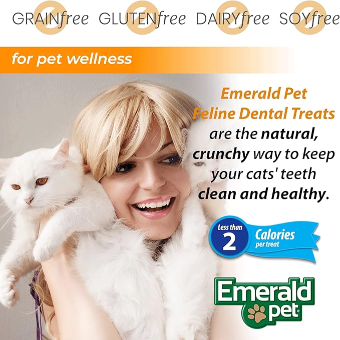 Emerald Pet Feline Dental Treats — Tasty and Crunchy Cat Treats Grain Free — Natural Dental to Clean Teeth, Freshen Breath, and Reduce Plaque and Tartar Buildup — Chicken, 32 oz
