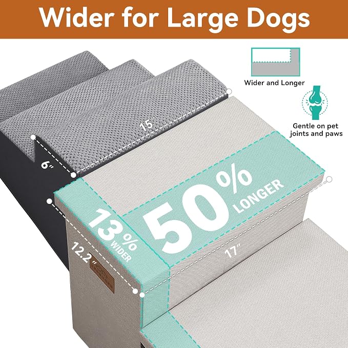 Zerbuger Dog Stairs with Storage, Beige 4 Steps Dog Ramp no Condo for Bed | 23" H Wider Dog Steps for High Beds Couch, Folding Storage Pet Stairs Gift for Climbing Small/Medium/Large Old Dogs Cats