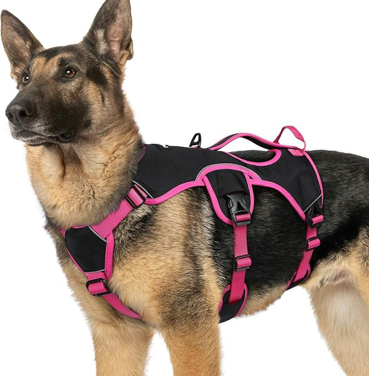 rabbitgoo Escape Proof Dog Harness for X-Large, No Pull with Lift Handle | No Escape, Full Soft Padded, Reflective Adjustable Vest, Leash Clip for Walking Hiking Training, Rose & Black, X-Large
