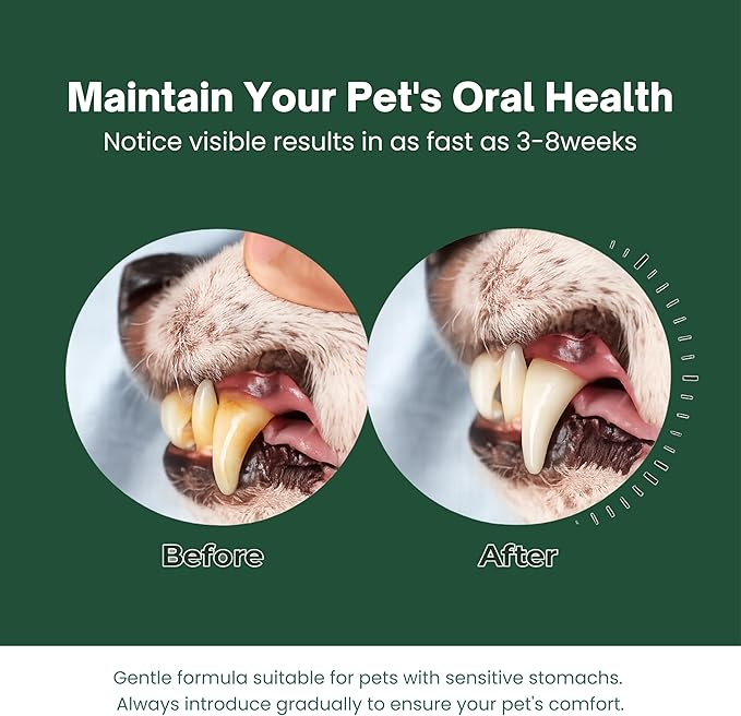 Dog Teeth Cleaning Powder for Dogs & Cats, Dental Powder for Plaque & Tartar Control, Fresh Breath Oral Care, No Brushing Needed, 150g