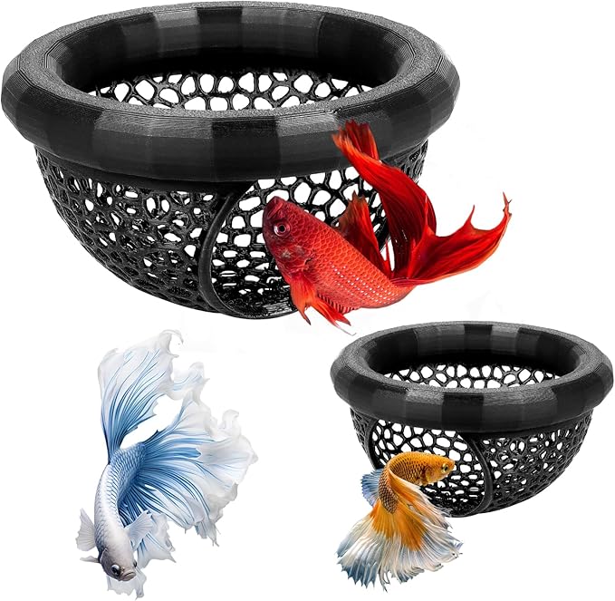 2 PCS Floating Betta Hammock & Shrimp Shelter 3D Printed Aquarium Decor Floating Betta Hide with Feeding Ring Multi-Functional Hammock Safe Resting Spot for Betta Fish, Shrimp and Small Fish