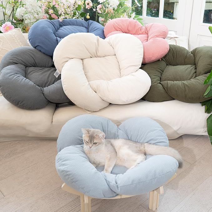 Elevated Cat Bed for Indoor Cats Couch Sofa Flower | Pet Beds with Soft Washable Cushion, Stable Wooden Frame, Raised Cat Hammock & Furniture for Kitty & Puppy All-Season(Pink)