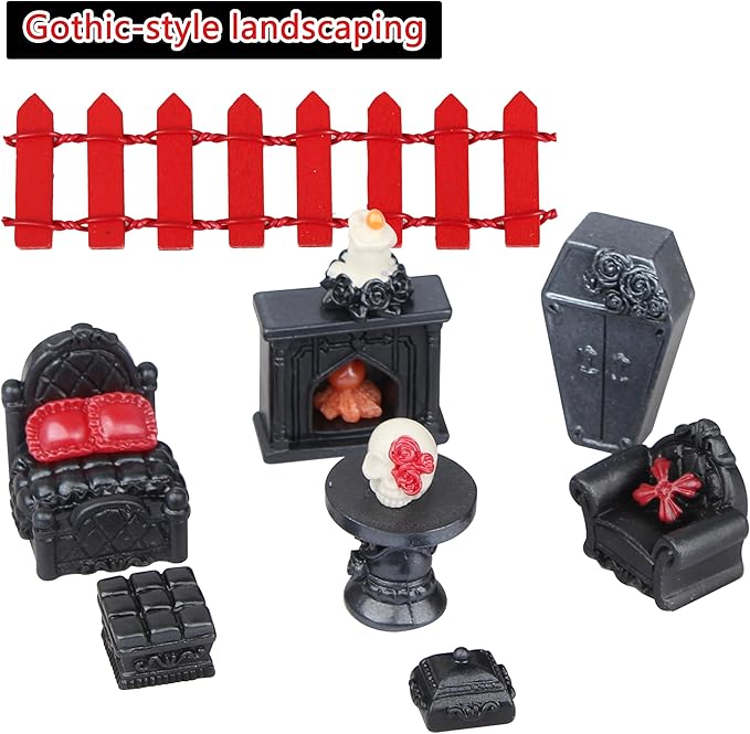 20Pcs Jumping Spider Enclosure Accessories Kit, Gothic Mini Furniture & Decor Set for Tarantula Habitat, Includes Feeder, Ledge, Hideout, Climbing Net, Plants, Mushrooms (No Glue, No Tank)