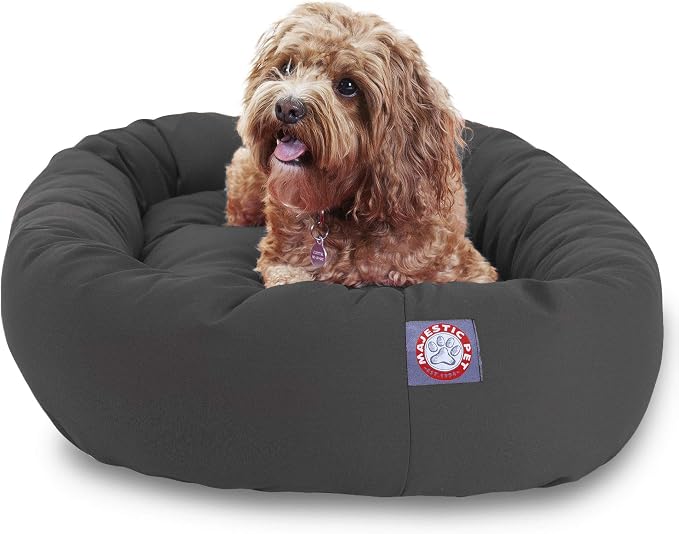 Majestic Pet Bagel Calming Dog Bed, 32 Inch Medium, Round, Washable, Gray | Cozy Soft Fluffy Donut Pet Bed with Spine Support for Head Rest – Anti-Anxiety Comfort for Puppies & Dogs, 32x23x7 Inches