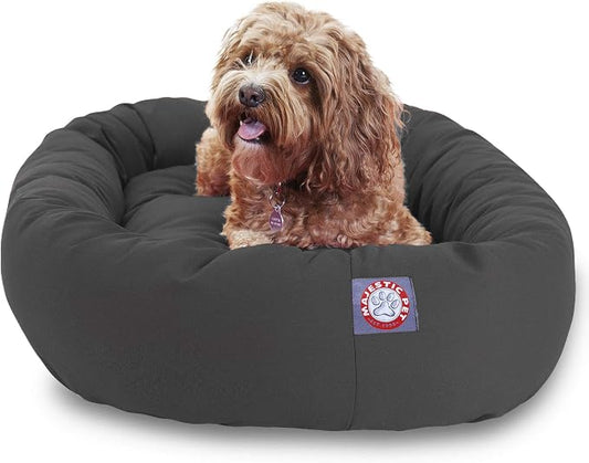 Majestic Pet Bagel Calming Dog Bed, 32 Inch Medium, Round, Washable, Gray | Cozy Soft Fluffy Donut Pet Bed with Spine Support for Head Rest – Anti-Anxiety Comfort for Puppies & Dogs, 32x23x7 Inches