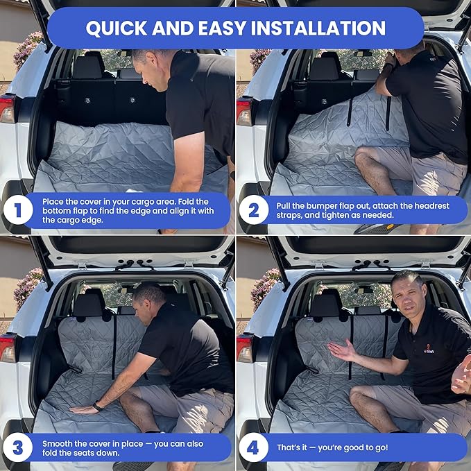4Knines Split Cargo Liner for SUV – for Dogs & Pets, Heavy-Duty, Waterproof Trunk Mat & Cargo Cover – Fits 60/40 Split Bench & Armrest Pass-Through – Machine Washable, Non-Slip (Extra Large, Camo)