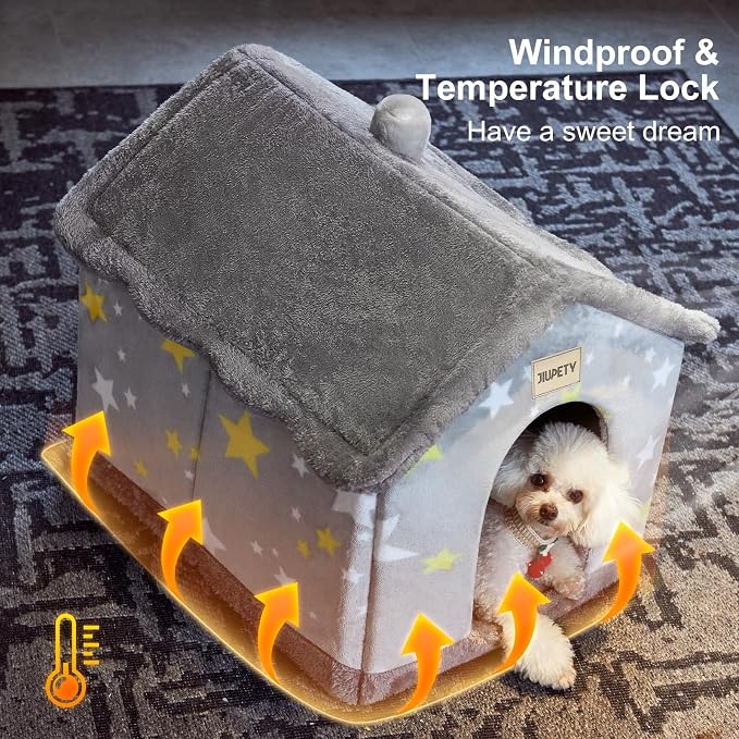 Cute Small Dog House Indoor,Foldable House Kennel Bed Mat with Cushion,Grey | L Size Dog Tent for 11-16 lb Dogs and 18-22 lb Cats, Dog Cave Bed with Non-Slip Bottom,Dog Cave with Foldable Reversible