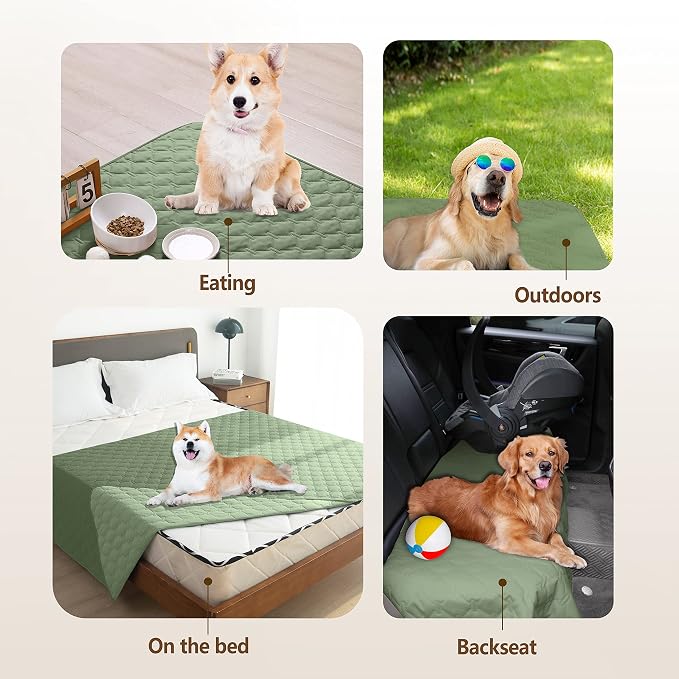 gogobunny 100% Double-Sided Waterproof Dog Bed Cover Pet Blanket Sofa Couch Furniture Protector for Puppy Large Dog Cat, Reversible (52x82 Inch (Pack of 1), Dark Green/Light Green)