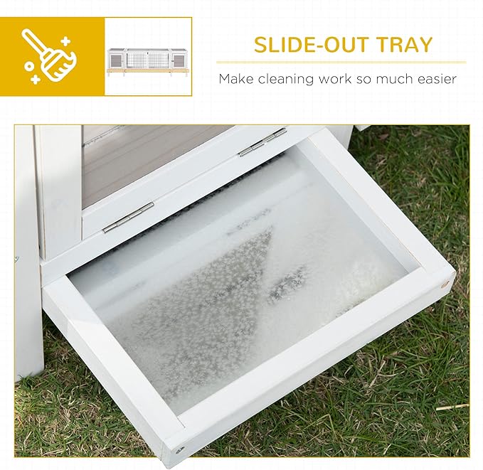 PawHut Rabbit Hutch, Bunny Cage, Guinea Pig House with Pull-Out Tray, and Divided Board for Rabbits, Chickens, Ducks, Indoor, White