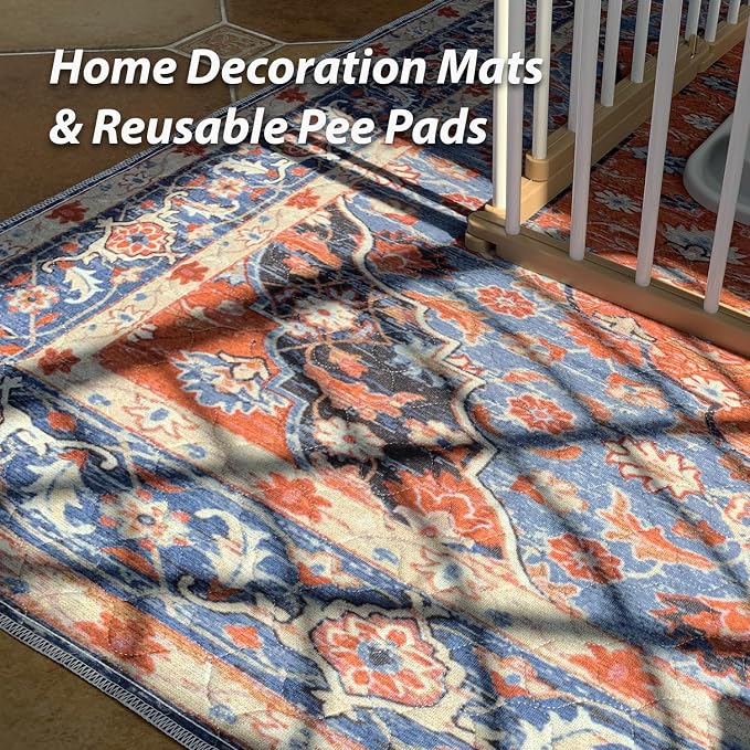 nunubaby Washable Pee Pads for Dogs, Stylish, Non-Slip and Leak-Proof Pee Pads. Reusable Potty Pads for Dogs for Crates and Floors.(Red/Floral,54" x54" )