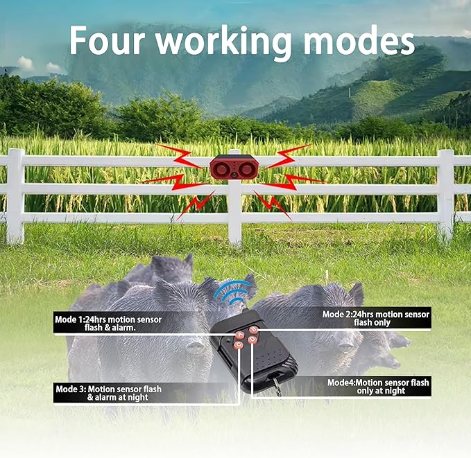 Solar Outdoor Motion Sensor Alarm, 2 * 130db Motion Detector Alarm Light, Support Recording & Adjustable Volume, Motion Activated Barking Dog Alarms for Home,Barn,Orchard,Farm,Villa