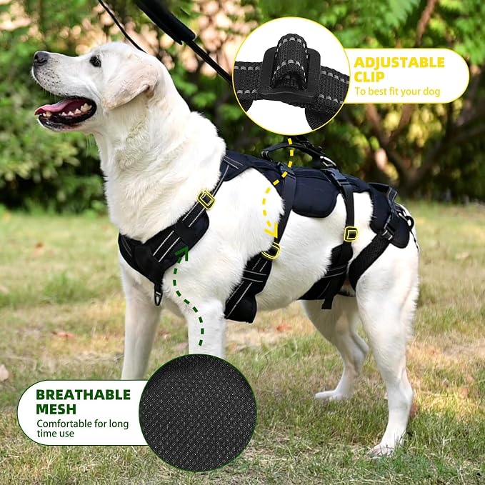 PUPTECK Dog Lift Harness for Medium Large Sized Dog, Rehabilitation Sling for Hind Leg Support, Multifunctional Mobility Assistance Harness for Old, Disabled, Joint Injuries, Paralysis Dogs, Black M