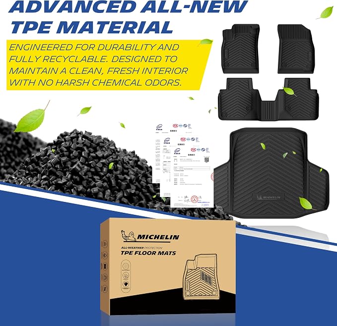 Michelin Vehicle Mats, Premier Series All-Weather TPE Custom Fit Liner for Honda Accord Gasoline & Hybrid 2023-2027 Floor Mats B(4 Piece)