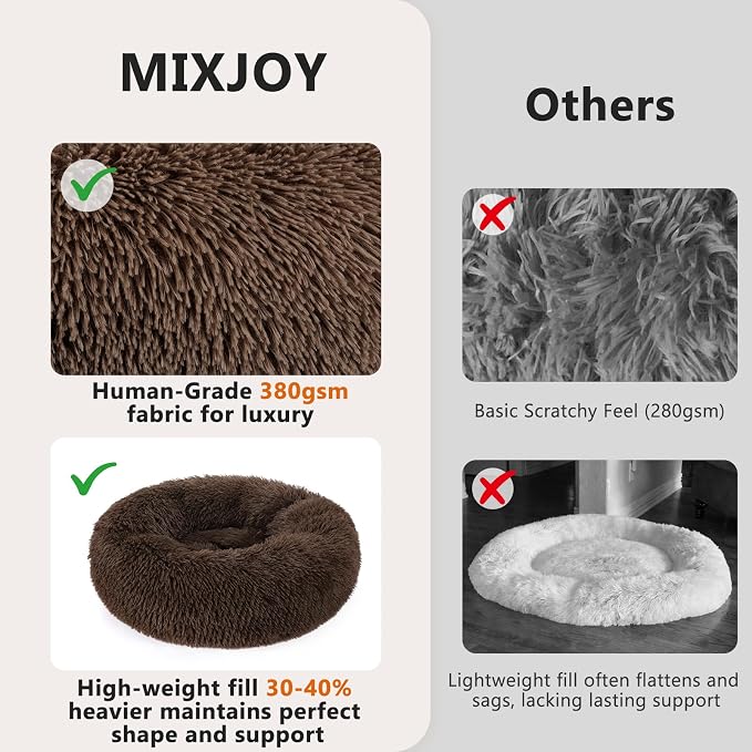 MIXJOY Orthopedic Dog Bed Comfortable Donut Cuddler Round Pet Beds Ultra Soft Washable Dog and Cat Cushion Bed (30'', Coffee)