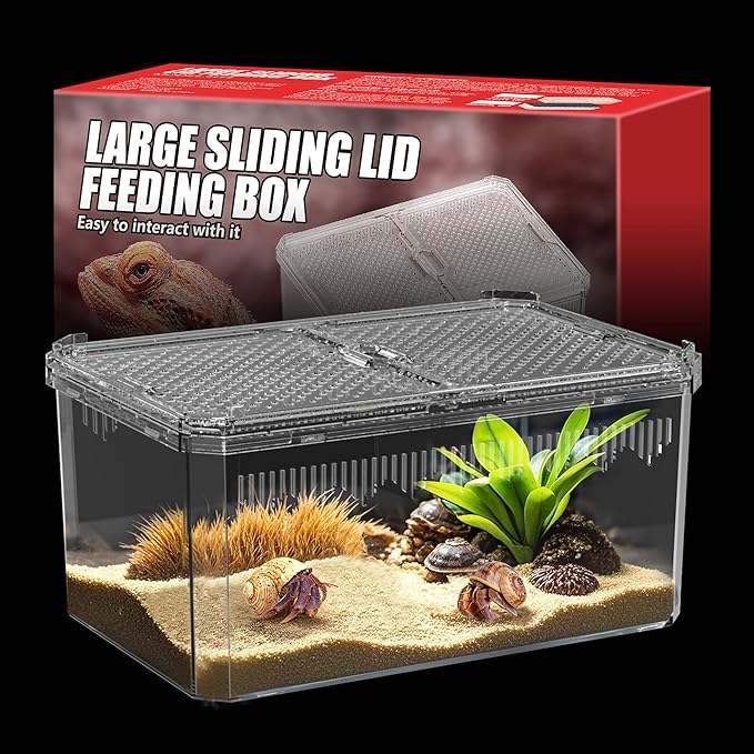 【No Assembly】 Breathable and Secure Reptile Tank with high Transparency - Ideal Container House for Hermit Crab, Tarantula Enclosure, Turtle Tank or Jumping Spider Habitat (L)