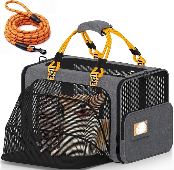 PAWZIDEA Expandable Large Pet Carrier, Soft-Sided 2–4 Cats Carrier Up 55lbs | 24"×16"×16" Collapsible Small to Medium Dog Carrier Travle Bag, Portable Dog Crate for Car Travel, Breathable, Storage Pocket