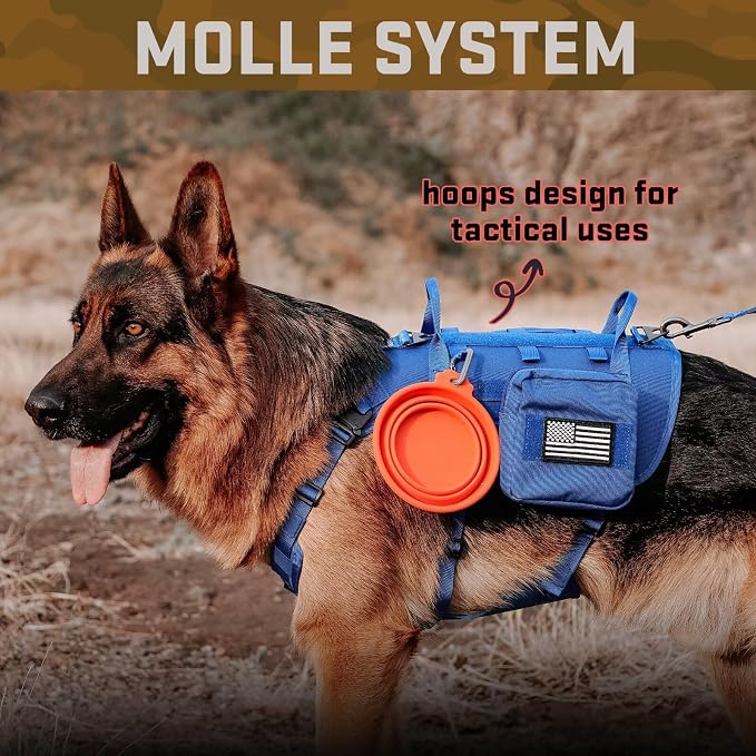 Forestpaw Tactical Dog Harness for Medium Dogs,Tactical Dog Collar with Bungee Leash Set,No Pull Military Dog Harness for Walking Training,Adjustable for Medium Dogs,Blue,Chest 22-35"