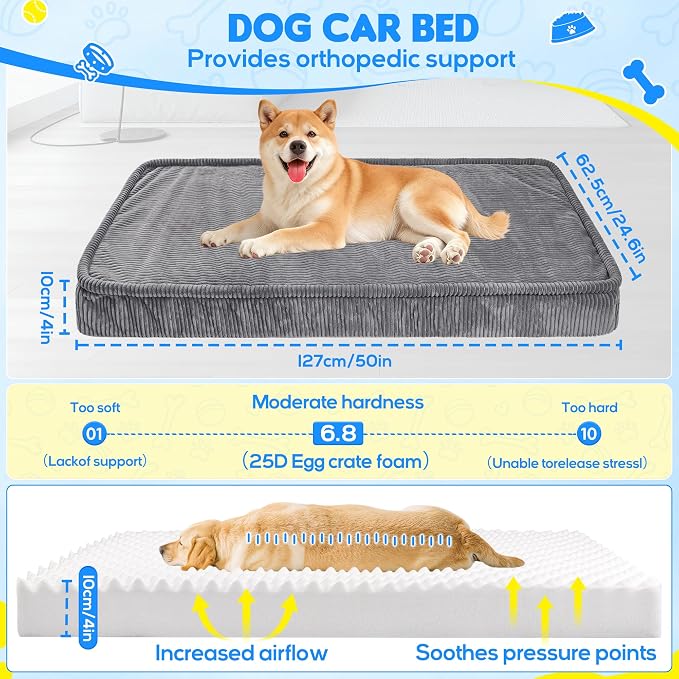Loiion Dog Car Bed, Non-Slip Backseat Extender Pet Mat 50"x24.6"x4" | Removable, Washable Dog Bed With Waterproof Liner Protects Car Seats, Anti-Slip Travel Bed For Dogs