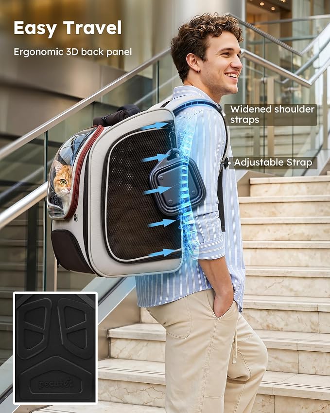 Pecute Dog Backpack Carrier,Large Space Dog Bubble Backpack,Ergonomic,Khaki | Upgraded Transparent Window Offers Greater Transparency,More Wear-Resistant,Sunshade curtain,Folding bowl,Ventilated