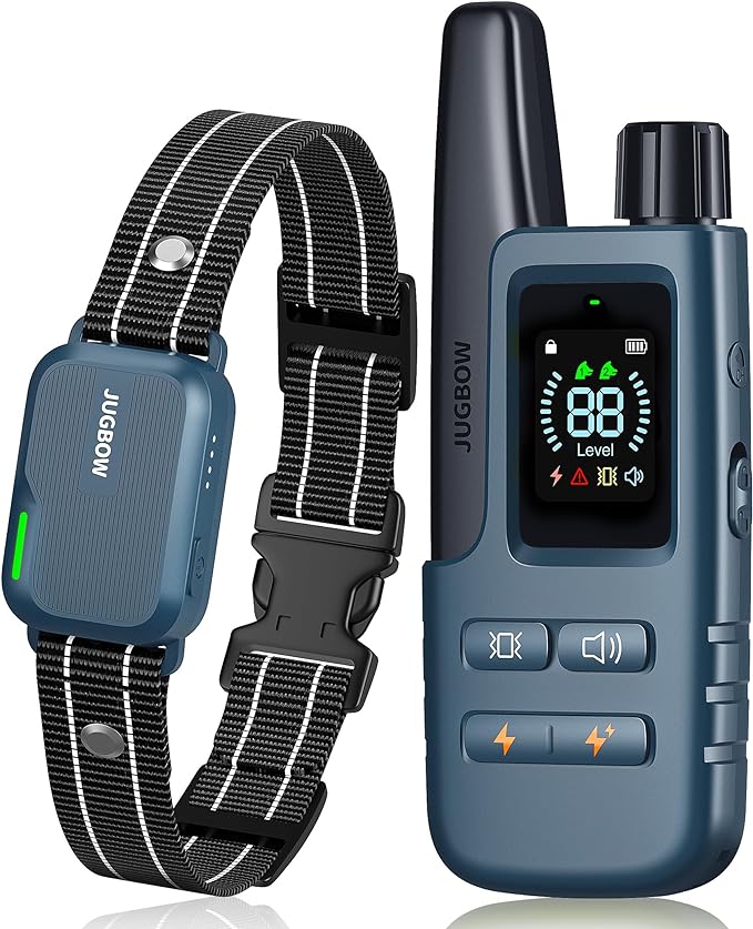 Jugbow Dog Shock Collar - 4200FT Dog Training Collar with Remote IPX7 Waterproof Electric Collar with 4 Training Modes, Security Lock, Rechargeable e-Collar for All Breeds, Sizes Cyan Blue