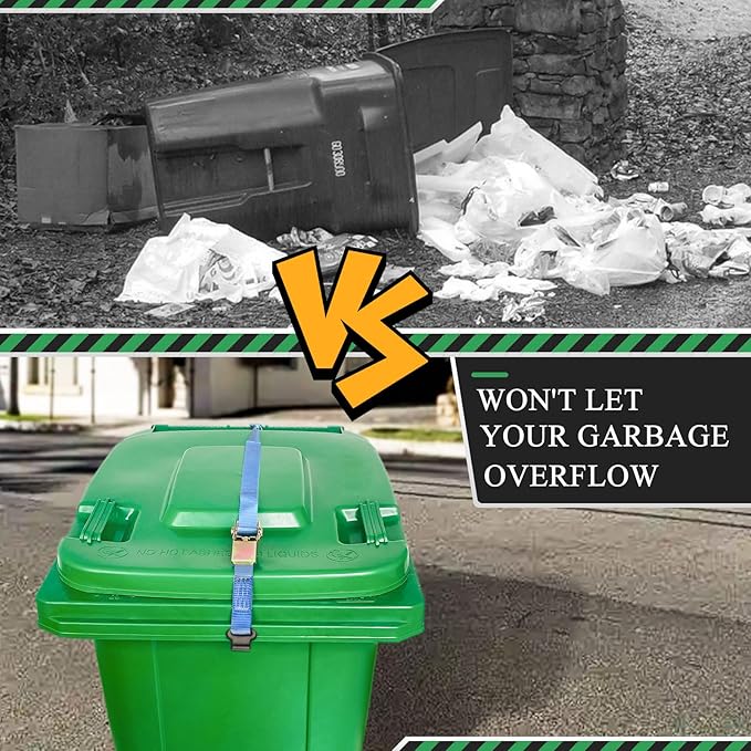 Trash Can Locks for Animals, Raccoon Bear Proof Trash Bin Lock, No Drilling - No Tools, Adjustable Trash Lock Strap, Keep Trash and Garbage Can Secure, Only Suitable for ONE-Handed Trash Cans Lid