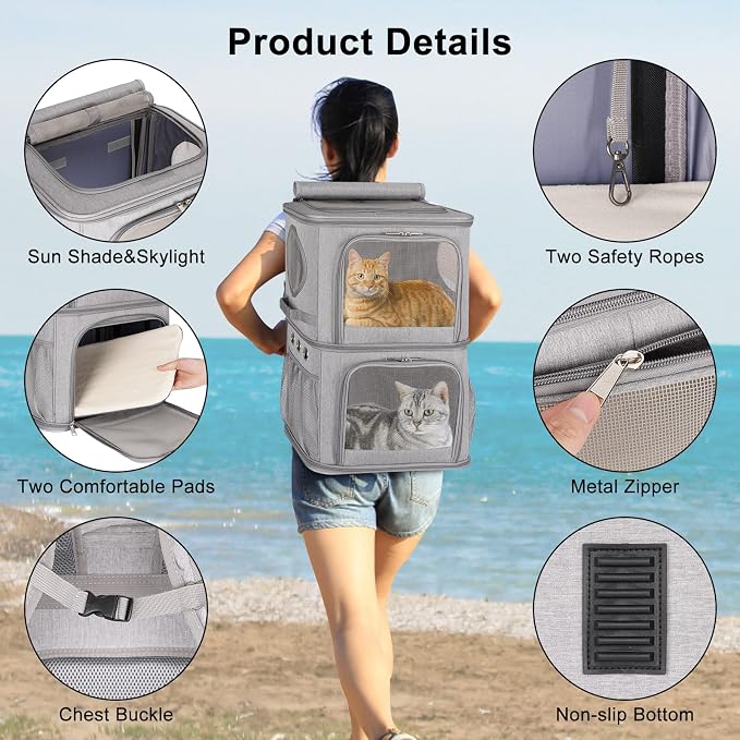 Extra Large Double Pet Carrier Backpack for Cats & Small Dogs | Portable Large Pet Travel Carrier with Super Ventilated Design, Ideal for Hiking, Camping and Outdoor Adventures
