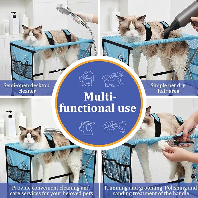 Foldable Pet Grooming Hammock with Stand for Small Dogs & Cats - 8.8 lb | Stand for Dog Grooming Hammock - Aluminium Alloy Support Suitable Support for Nail Trimming, Bathing & Care, No Hook Needed