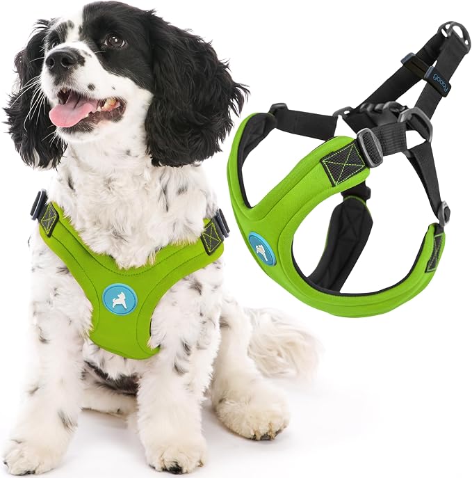 Gooby Escape Free Sport Dog Harness, Choke-Free, Lime, Medium | Patented escape-free frame; Reduces choking; 4-point adjustment; Soft neoprene padding; Durable webbed straps